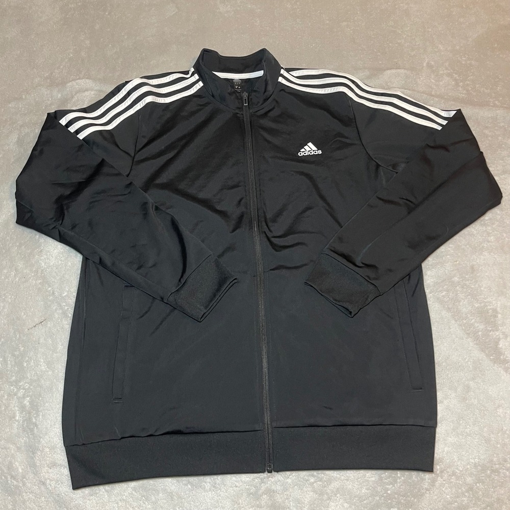 Adidas Jacket Mens Large Black White 3-Stripe Full Zip Track Athletic Soccer Gym